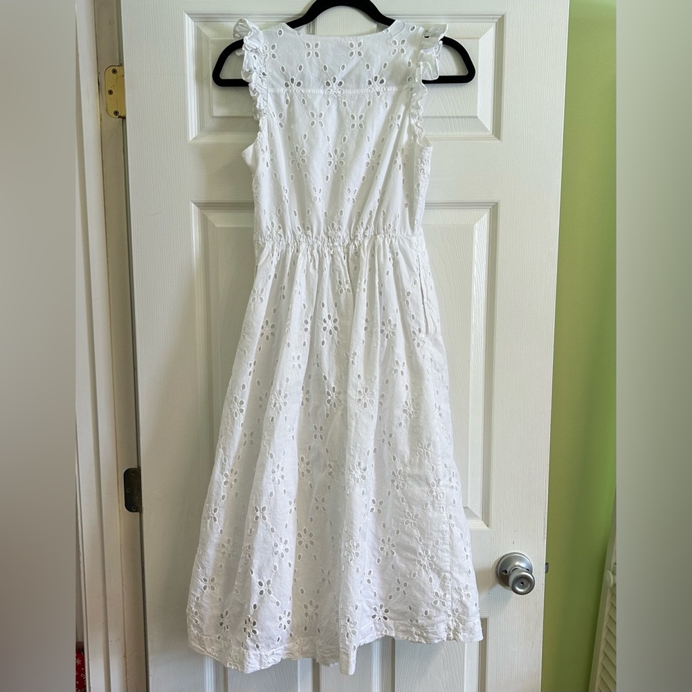 J. Crew White Eyelet Cotton Sundress Sz 2 Shirtdress Summer Bridal Preppy Lace - Picture 13 of 13